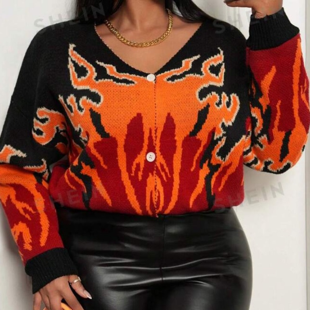 Black and Orange Patterned Cardigan